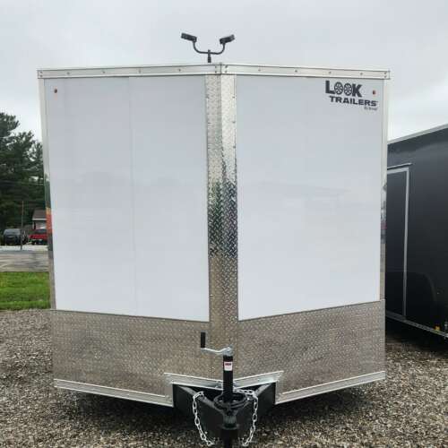 2025 Look 8.5X24 ELEMENT SE FLAT TOP SLOPED V-NOSE CAR HAULER 10K WHITE